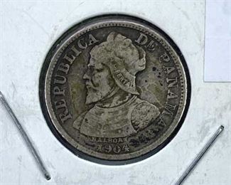 1904 Panama 5 Centesimos 90% Silver Coin