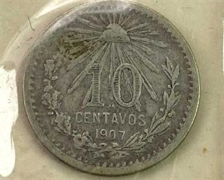 1907 Mexico Silver 10 Centavos, F, Type I