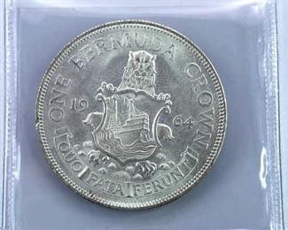 1964 Bermuda Silver Crown Coin, Queen Elizabeth II