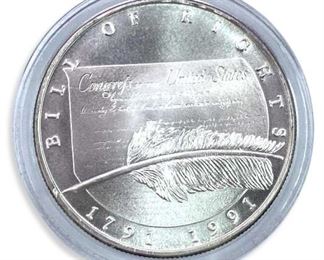1oz Troy Silver Round, 1991 Bill of Rights .999