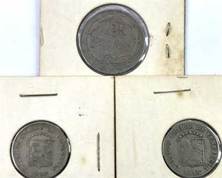 (3) 1946-48 Venezuela Silver 5 & 12-1/2 Centimos