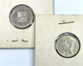 1954 & 1960 Venezuela Silver 50 Centimos Fine/AU