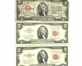 1928 $2 Bill Autographed + 1953, 1967 Red Seal $2