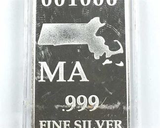 1oz 999 Silver State Bar Massachusetts
