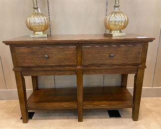 Like new!  Gorgeous sofa/library table and matching lamps.
