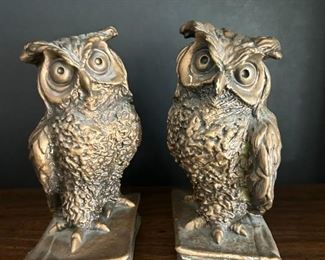 Vintage bronze owl bookends