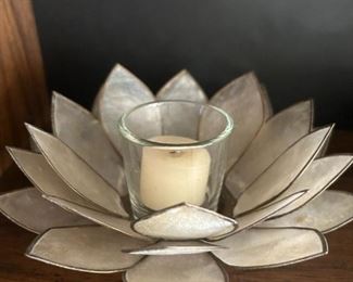 Vintage capiz shell lotus flower candle holder