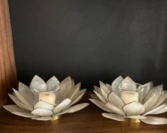 Vintage capiz shell lotus flower candle holder
