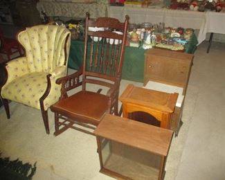 CHAIR, ROCKING CHAIR AND DISPLAY CASES