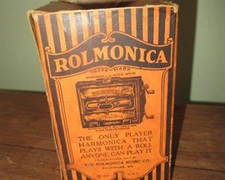ROLMONICA, HARMONICA, ORIGINAL BOX AND 8 MUSIC REELS