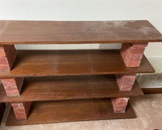 Homemade Shelf Brick And Stained Hardwood