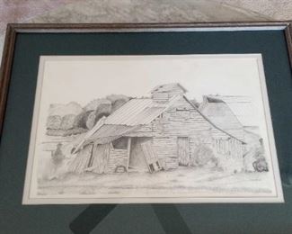 Pencil Sketch Of Barn Within View From The Field