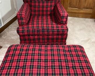 Red Plaid Chair And Ottoman