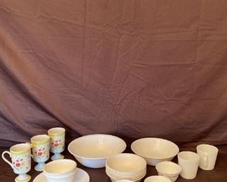 Replacement Corelle Dishes With Pyrex Coffee Cups And Millefleur Footed Mugs