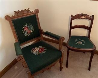 Vintage Needle Point Covered Wooden Chairs