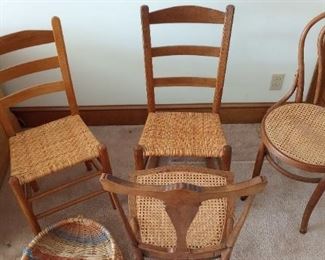 Wicker Assortment Of Single Chairs One Mini Rocking Chair And Basket