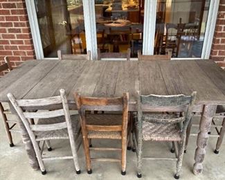 Wooden Screen Porch Table With Eight Chairs