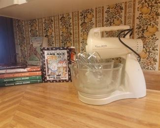 Vintage mixer, and area cookbooks 