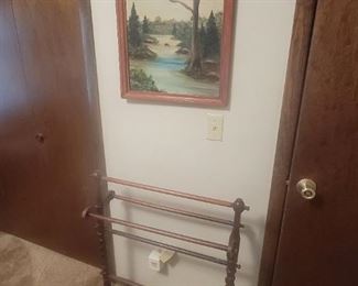 Quilt rack oil painting on board