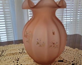 Hand painted Fenton flutted vase