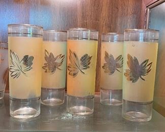 Mid Century Libbey Gold Embossed Tom Collins Glasses