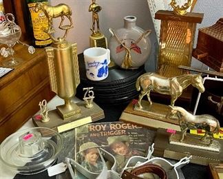 Vintage Roy Rogers Comic Book, Hopalong Cassidy Coffee Cup, Old Horse Trophies, Vintage Toy Spurs