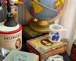 Vintage Ohio Art Metal Globe, Vintage Cigar Boxes