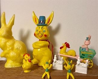 Vintage Hard Plastic Easter Bunny, Chicks