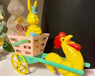 Vintage Easter Express Hard Plastic Chicken with Wagon 