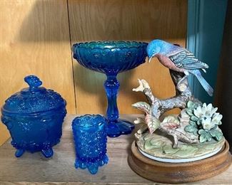 Vintage Blue Glass Candy Dish, Compote