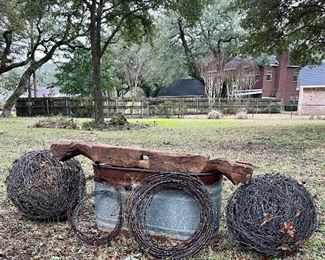 Old Galvanized Water Trough, Barbed Wire Balls