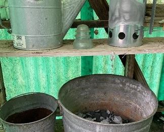 Galvanized Buckets and Watering Can
