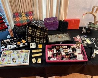 Costume Jewelry, Belt Buckles, Rosaries,  Vintage Purses, Via brave Jewelry Box