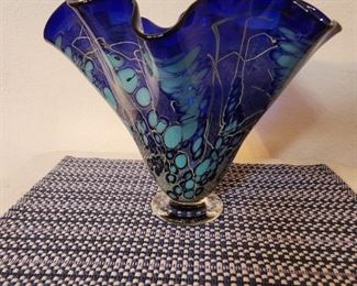 Signed Blue Compote Vase