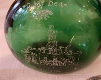 Scrimshawed Wine flask oil drilling platform "Polar Bear"