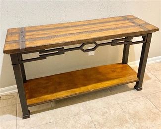 Wood and Metal Table with inlaid leather.