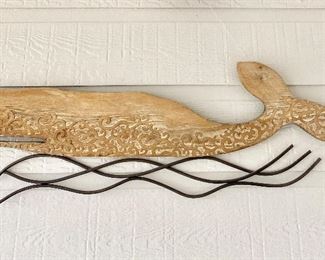 Metal & Wooden Whale figure wall hanging.