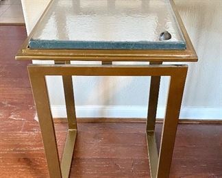 Metal side table  with heavy glass insert top.