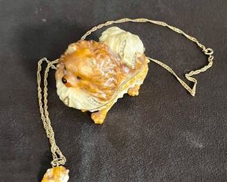 Enamel Pomeranian Trinket Box with Austrian crystals. Comes with Pomeranian Necklace.