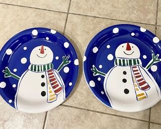Hand painted Gibson snowmen plates.