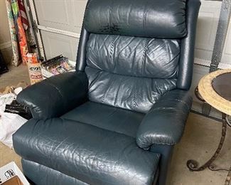 Blue Leather Recliner/Rocker