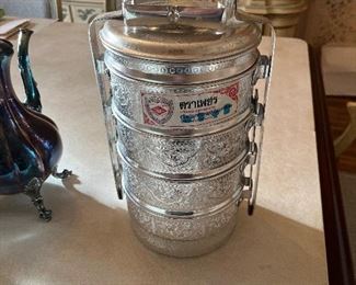 Vintage aluminum silver stackable lunchbox
