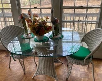 Vintage Wicker Table 2 Chairs with Glass Top