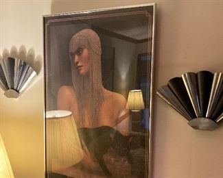 Vintage 80s Wall art and Art Deco Wall Sconce