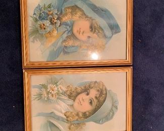 Vintage Set of Girls in Blue Wall Art
