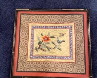 Vintage Framed Embroidred Silk Art
