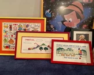 Childrens Cross Stitched Framed Art