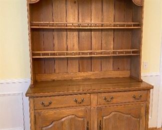(F3) Asking $350. Solid Wood Hutch used in Dining Room for display and storage. LARGE - SEE MEASUREMENTS! Assembled this statement pieces is 87" tall but it moved in 2 pieces. Base measures 5' wide and 3' tall. 22" deep. Top comes off the base - top measures 51" tall x 12.5" deep.  