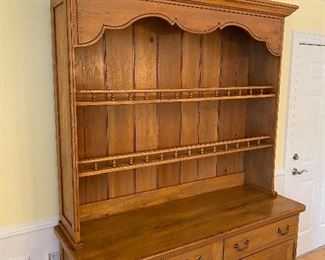 (F3) Asking $350. Solid Wood Hutch used in Dining Room for display and storage. LARGE - SEE MEASUREMENTS! Assembled this statement pieces is 87" tall but it moved in 2 pieces. Base measures 5' wide and 3' tall. 22" deep. Top comes off the base - top measures 51" tall x 12.5" deep.  