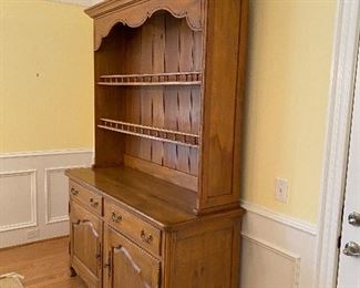 (F3) Asking $350. Solid Wood Hutch used in Dining Room for display and storage. LARGE - SEE MEASUREMENTS! Assembled this statement pieces is 87" tall but it moved in 2 pieces. Base measures 5' wide and 3' tall. 22" deep. Top comes off the base - top measures 51" tall x 12.5" deep.  